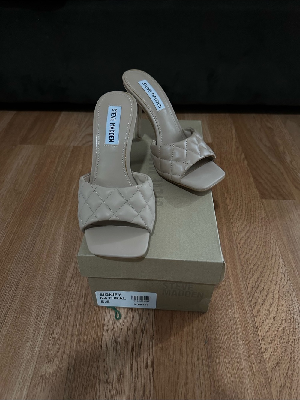 Steve Madden Quilted Slide Heels in Natural Beige - Picture 1 of 8